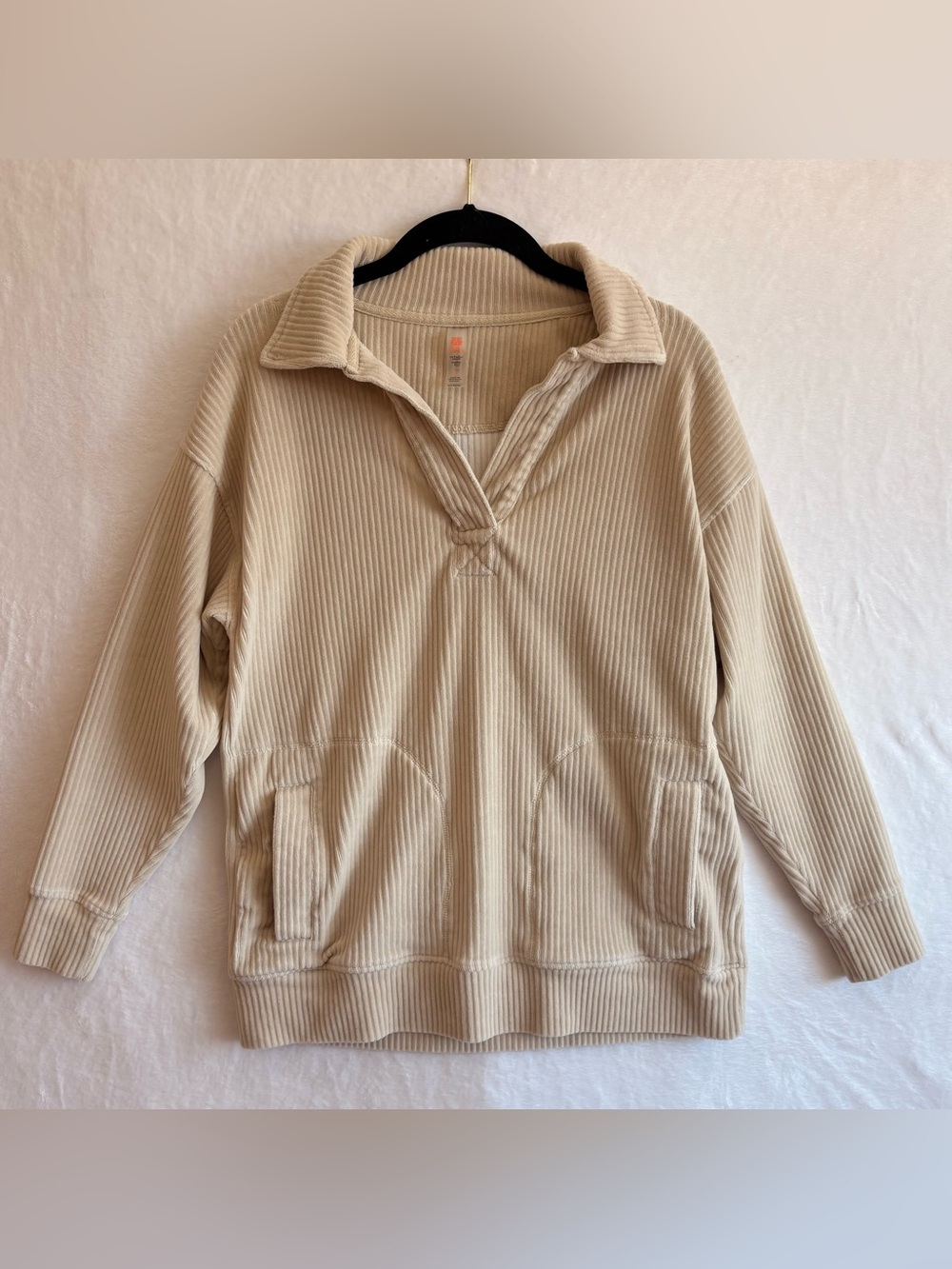 🤍 Mono B Corduroy Collared Popover Pullover – Women’s Small – Cream